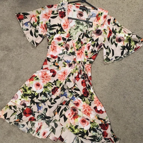 pretty little thing floral wrap dress